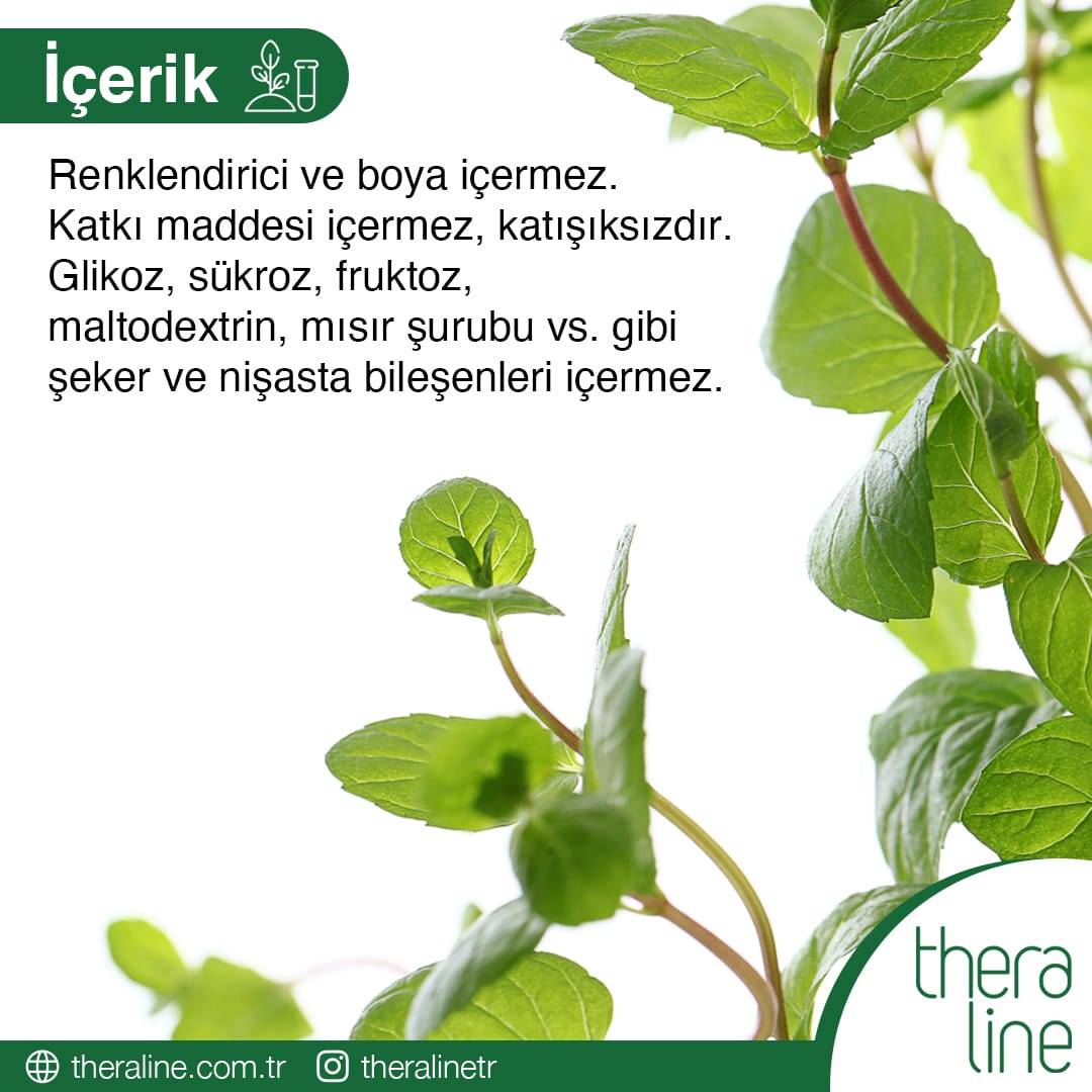İçerik: renklendirici, katkı, şeker ve nişasta bileşeni içermez